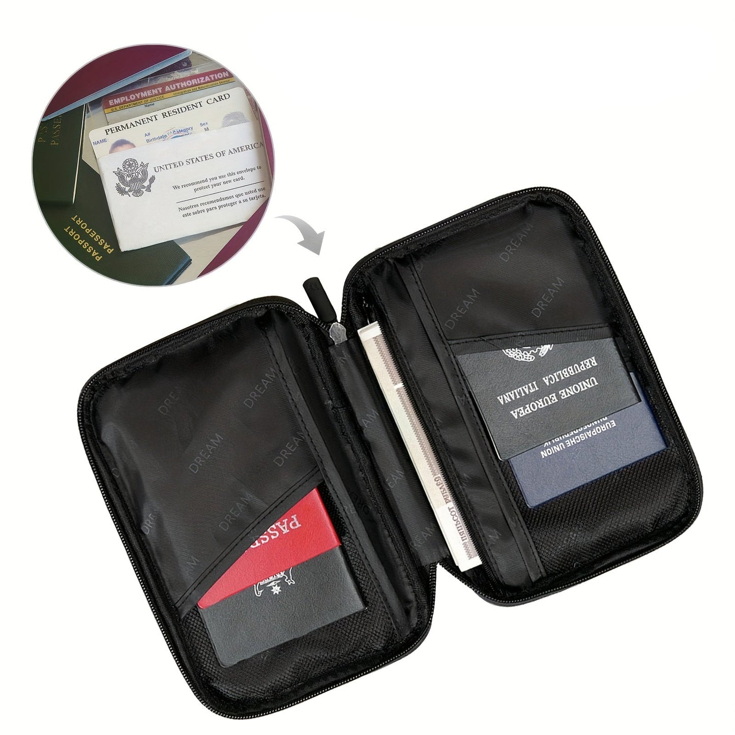 Wasserdichte Reisebrieftasche Mit Mehreren Reißverschlussfächern